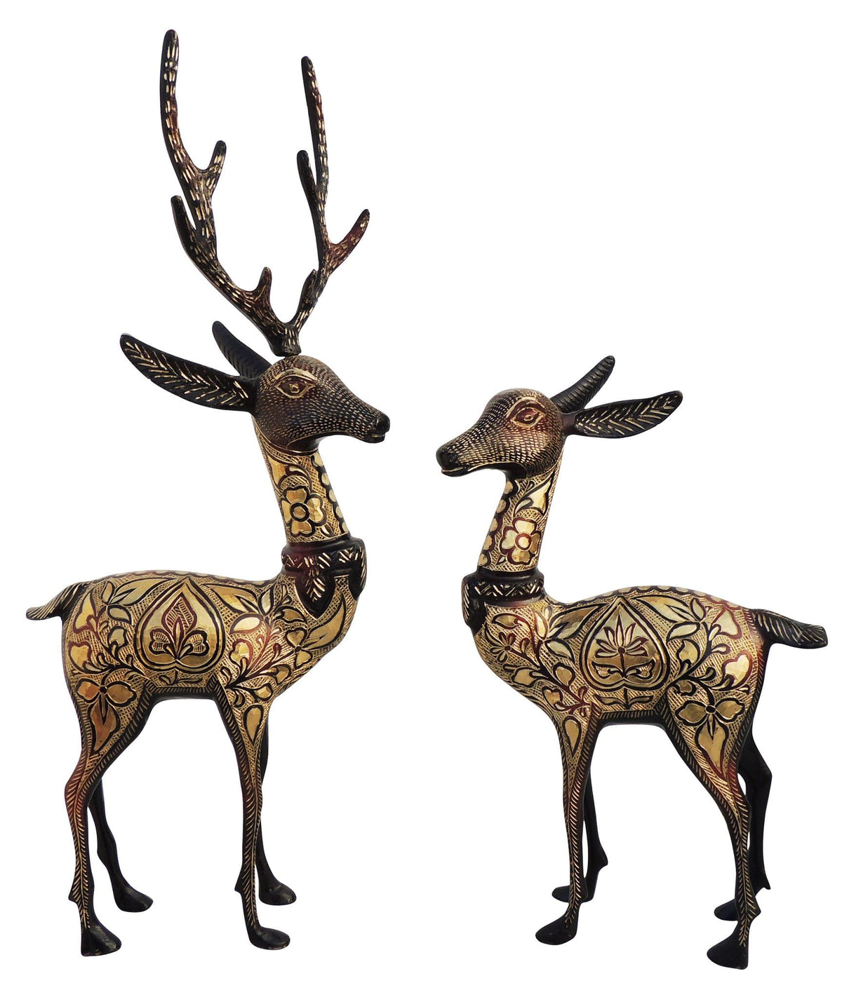 Brass Showpiece Deer Pair Statue 2.72kg