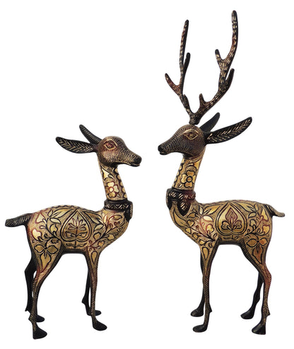 Brass Showpiece Deer Pair Statue 2.72kg