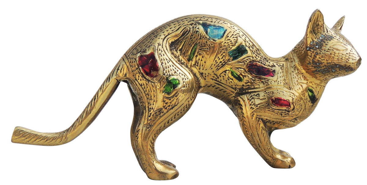 Brass Showpiece Cat Polish Meena Statue 0.6kg