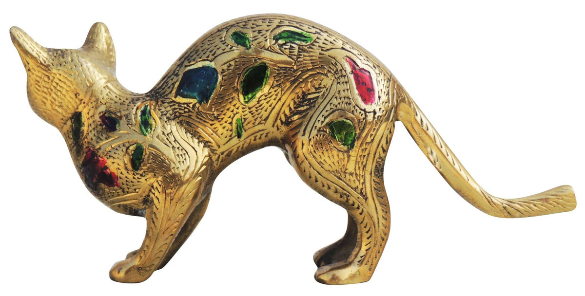 Brass Showpiece Cat Polish Meena Statue 0.6kg