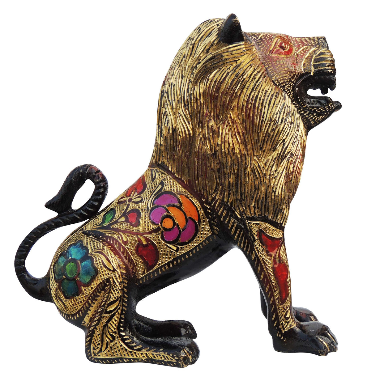 Brass Showpiece Lion Black Meena Statue 2.76kg