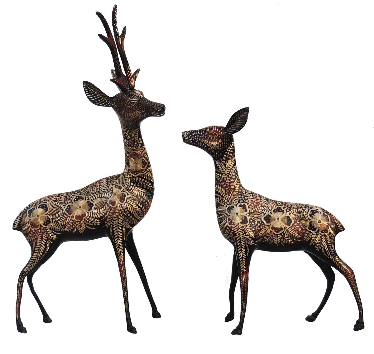 Brass Showpiece Deer Pair Statue 2.52kg