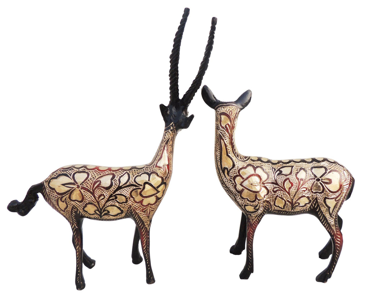 Brass Showpiece Deer Pair Statue 0.62kg