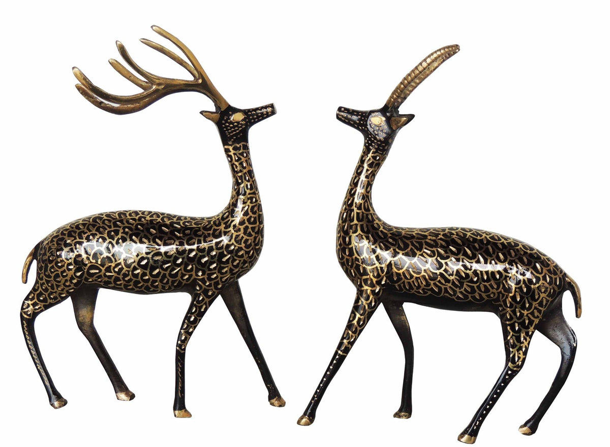Brass Showpiece Deer Pair Statue With Black Finish 1.295kg