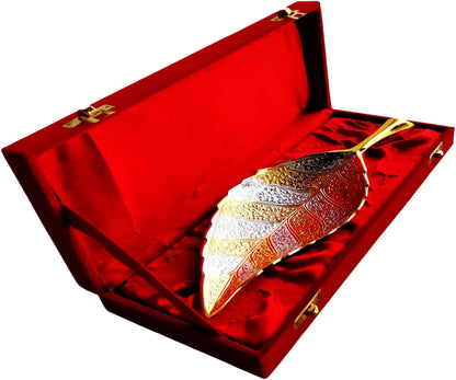 Brass Decorative Neem Leaf Two Tone Platter 0.22kg