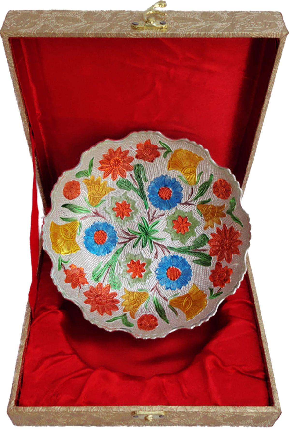 Brass Decorative Colored Bowl with Plate 0.484kg