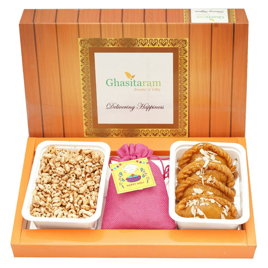 Ghasitaram Assorted Box of Sugarfree Gujiyas, Wheat Puffs and Thandai