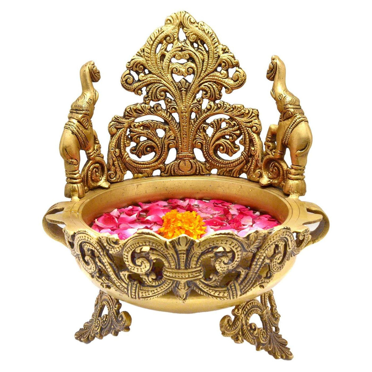 Brass Urli Peacock and Elephant Design 2.8kg
