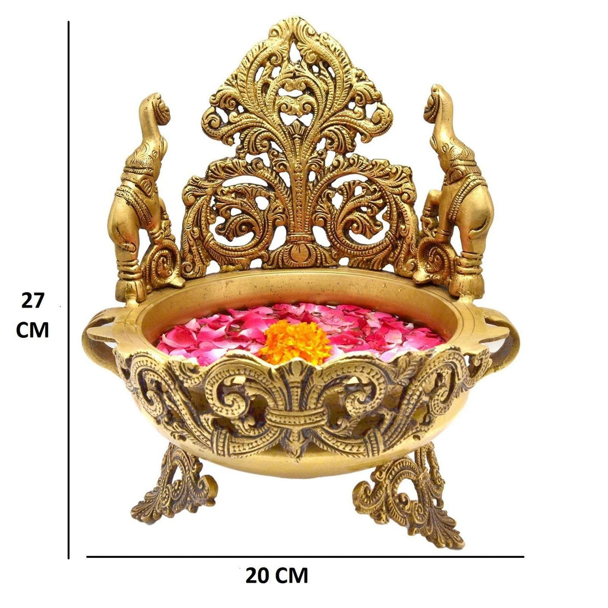Brass Urli Peacock and Elephant Design 2.8kg