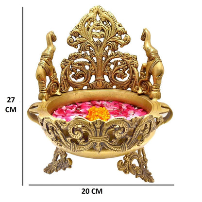 Brass Urli Peacock and Elephant Design 2.8kg