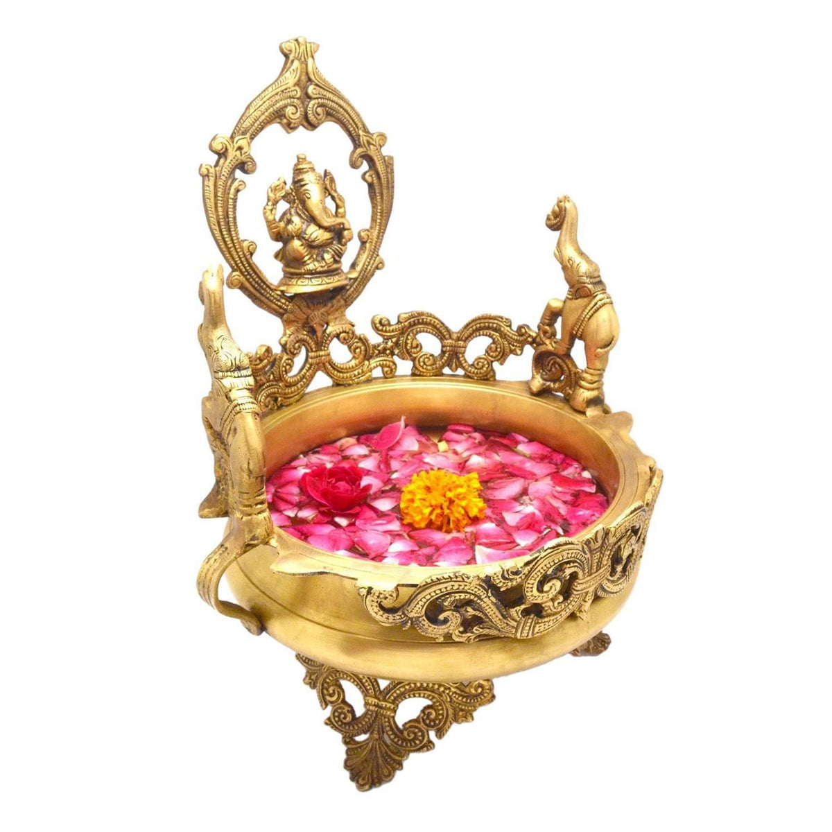 Brass Urli With Design & Lord Ganesh 3.2kg