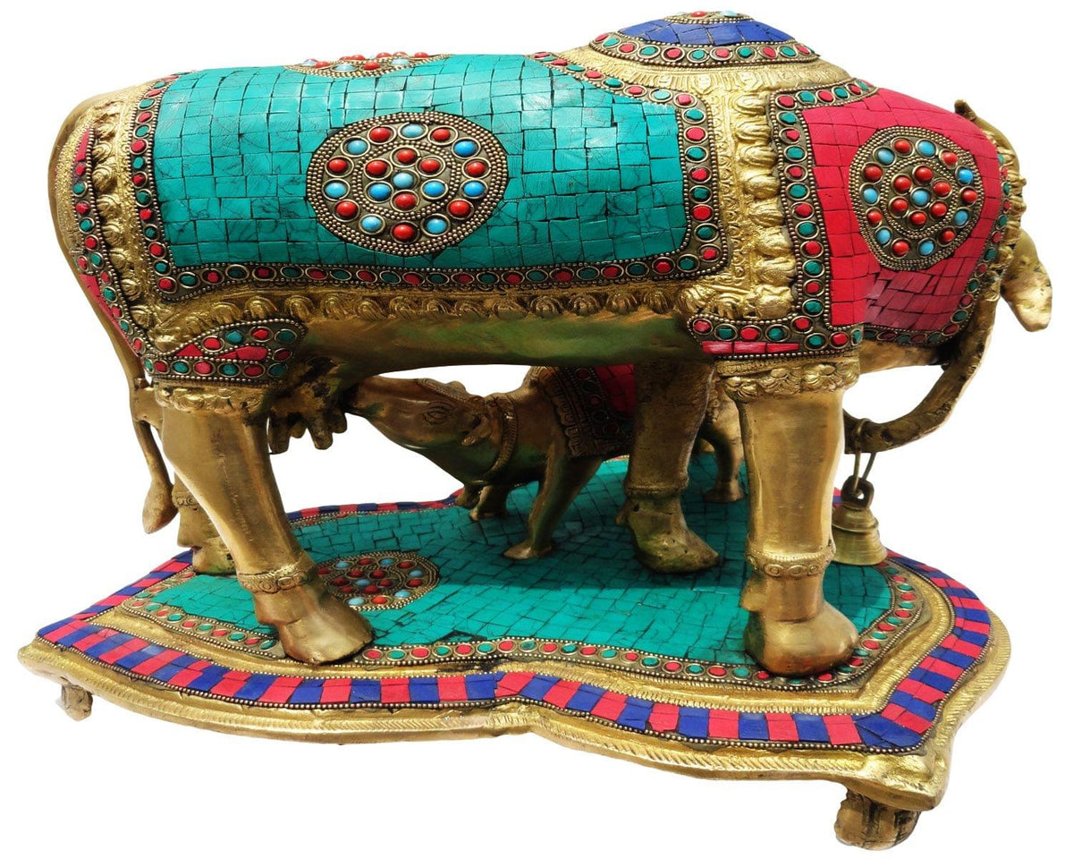 Brass Gaye Bachadha Stone Big Statue 18.714Kg