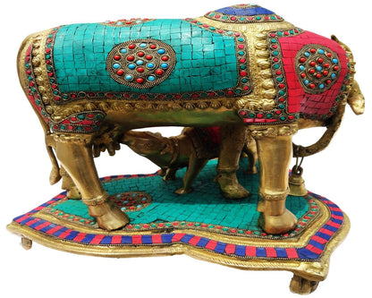 Brass Gaye Bachadha Stone Big Statue 18.714Kg