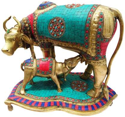 Brass Gaye Bachadha Stone Big Statue 18.714Kg