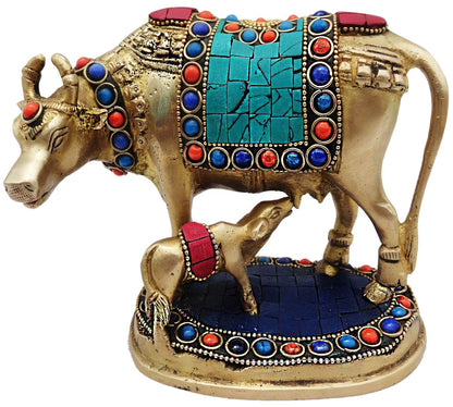 Brass Gaye Bachdha Stone Statue 1.652Kg