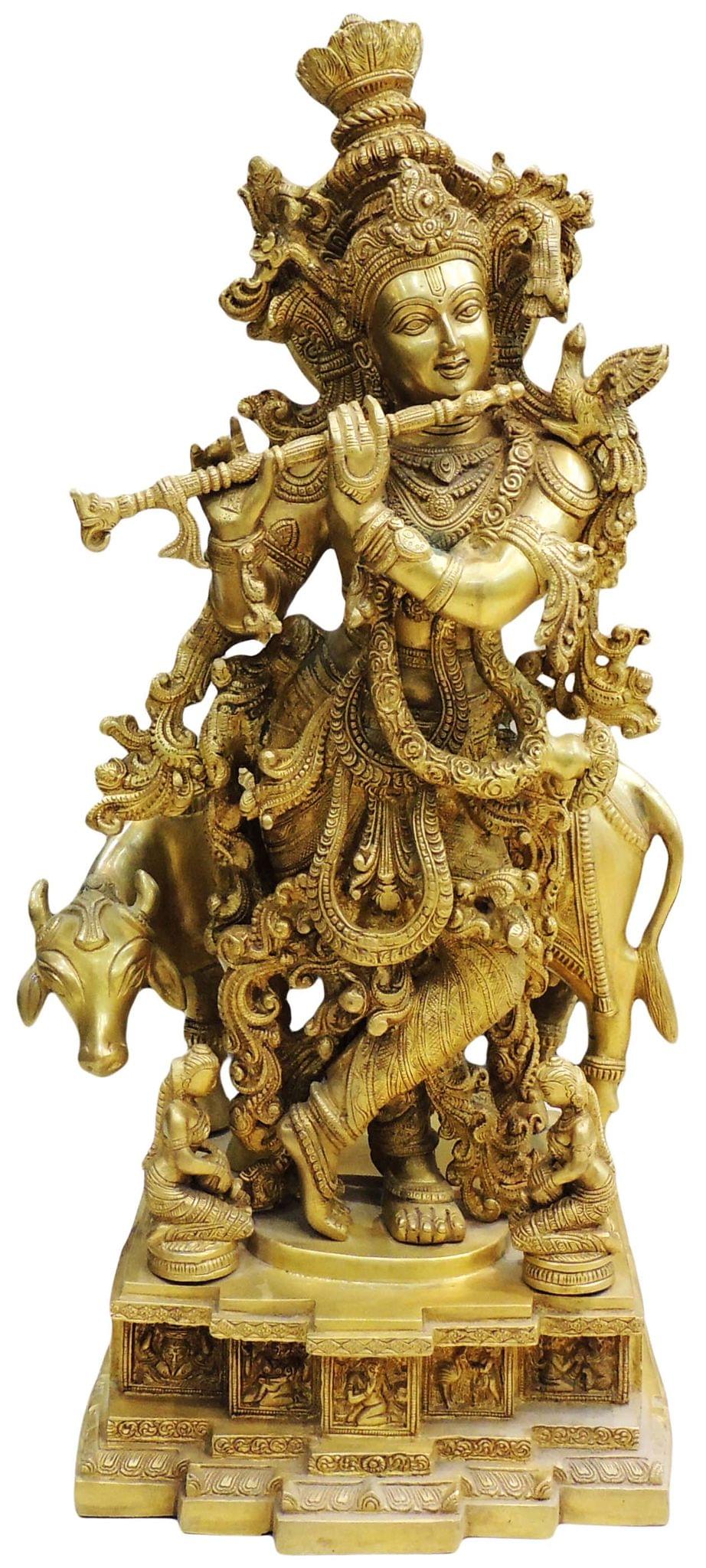 Brass Cow With Krishna God Idol Statue 34Kg