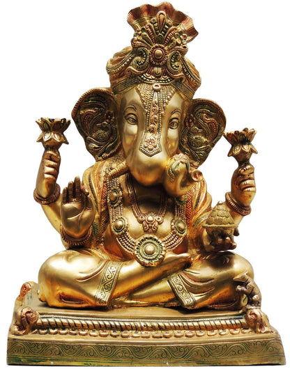 Brass Pagdi Ganesh Statue 21.28Kg