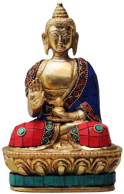 Brass Budha Statue With Turquoise Coral 1.138Kg