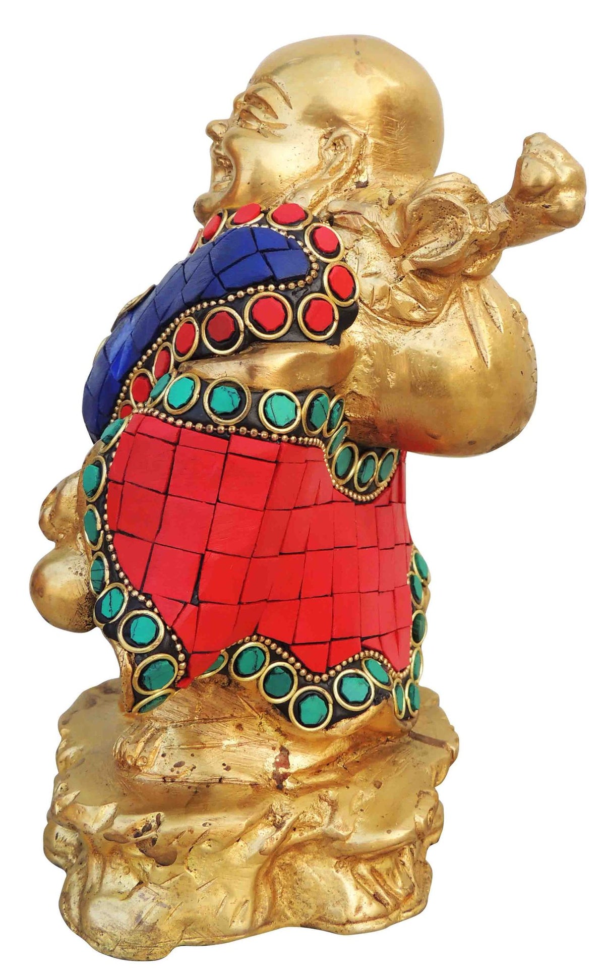 Brass Laughing Budha With Turquoise Coral 2.475Kg