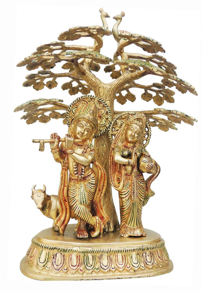 Brass Tree Radha Krishna With Cow Statue 7.015Kg
