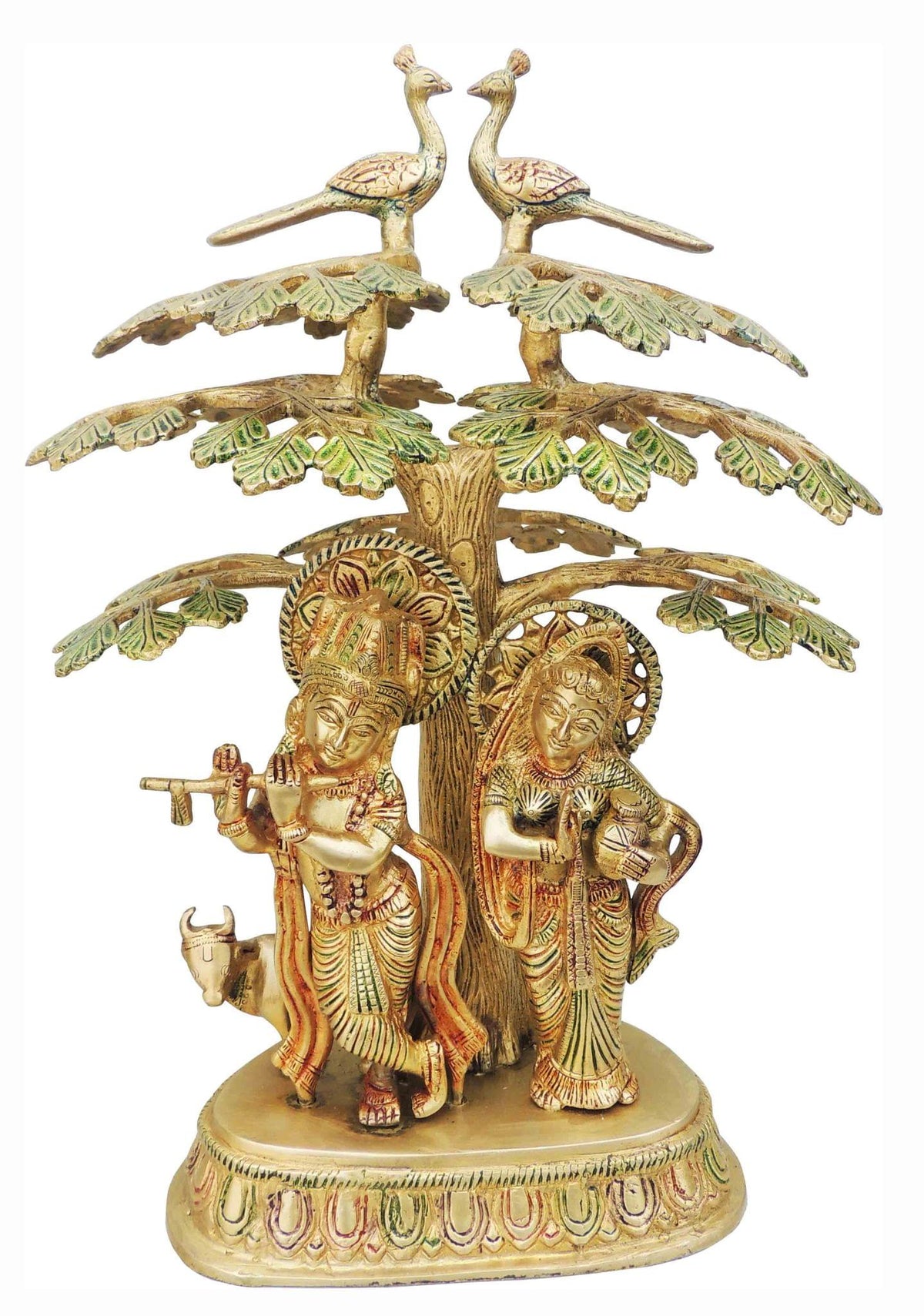 Brass Tree Radha Krishna With Cow Statue 7.015Kg