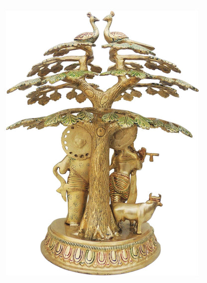 Brass Tree Radha Krishna With Cow Statue 7.015Kg