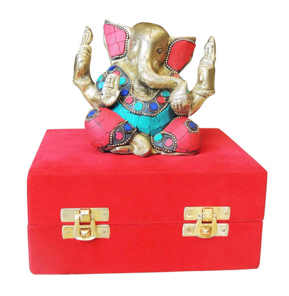 Brass Ganesh Ji Stone Statue With Valvet Box 1Kg
