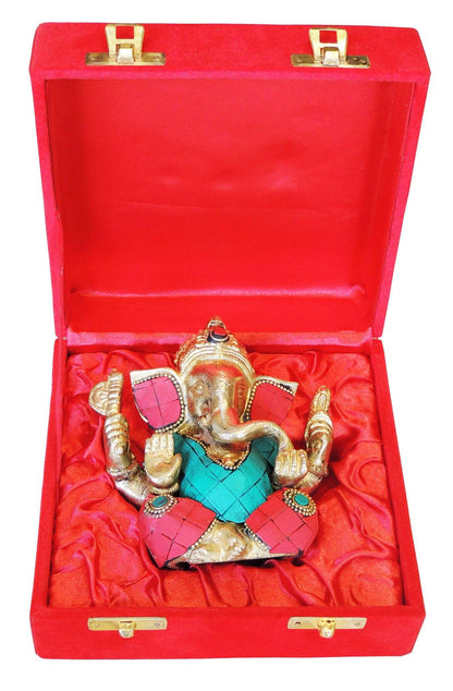 Brass Ganesh Ji Stone Statue With Valvet Box 1Kg