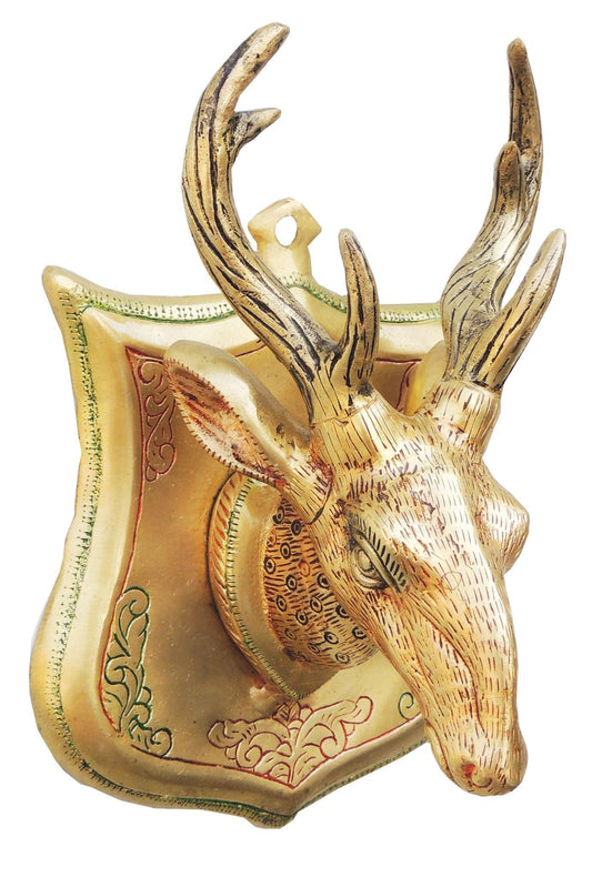 Brass Wall Hanging Deer Face Statue 3.36Kg