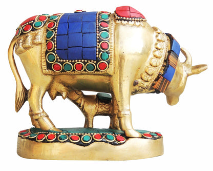 Brass Cow Stone Statue 1.1Kg