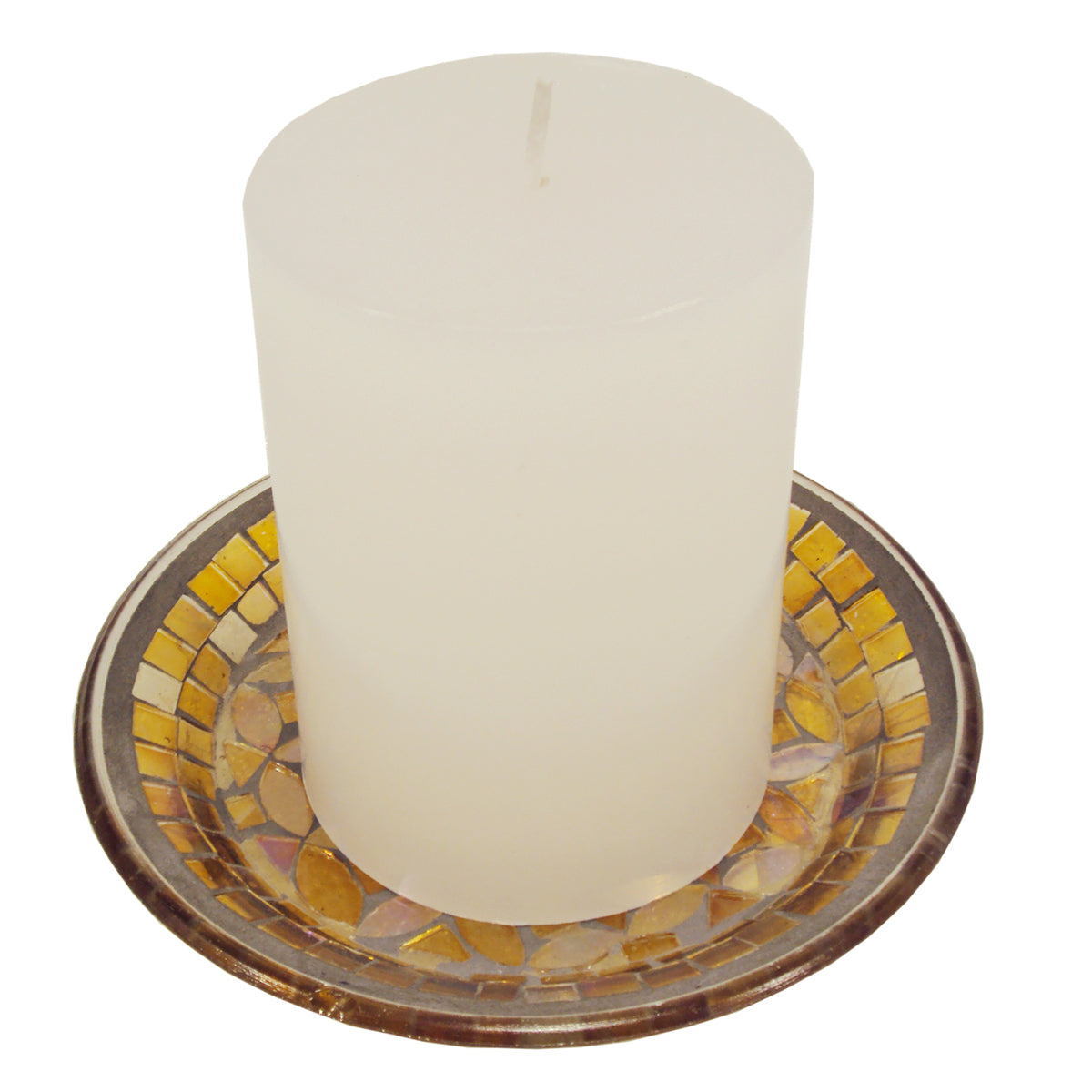 Glass Mosice Candle Holder With Wax Candle (3"X 4" )