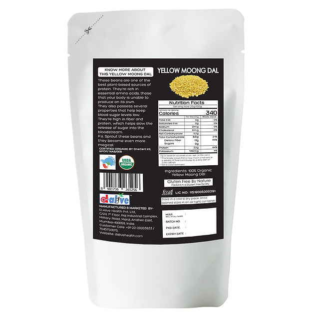D-Alive Honestly Organic Yellow Moong Dal - PUSHMYCART