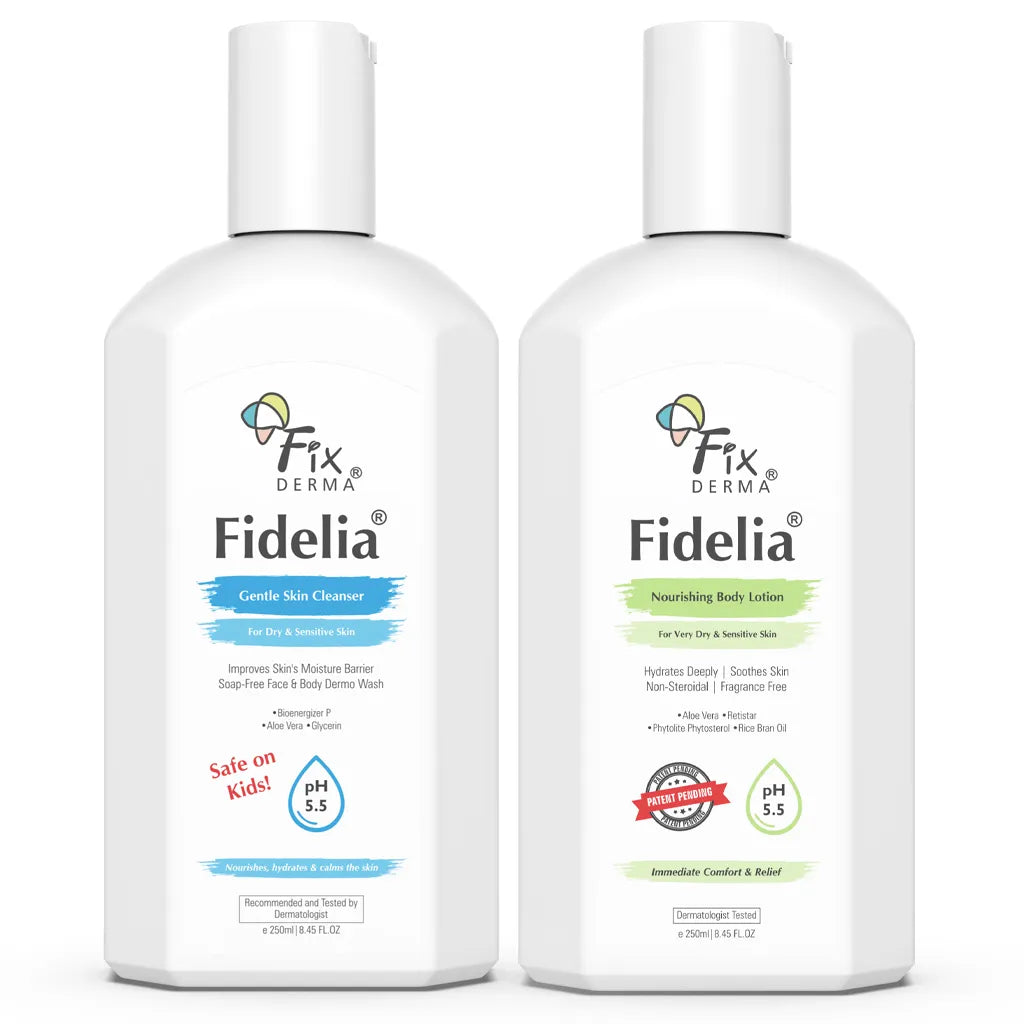 Fixderma Skincare Dry And Sensitive Skin Combo - Fidelia Body Lotion - Face And Body Wash 