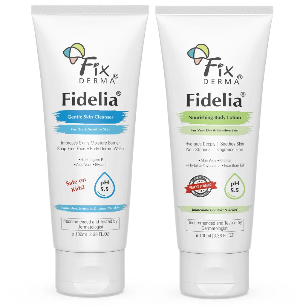 Fixderma Skincare Dry And Sensitive Skin Combo - Fidelia Body Lotion - Face And Body Wash 