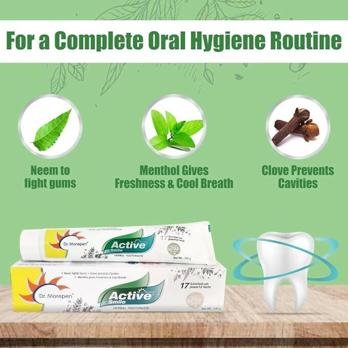 Dr. Morepen Active Smile Herbal Toothpaste with Neem | Clove And Menthol - PUSHMYCART