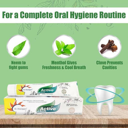 Dr. Morepen Active Smile Herbal Toothpaste with Neem | Clove And Menthol - PUSHMYCART