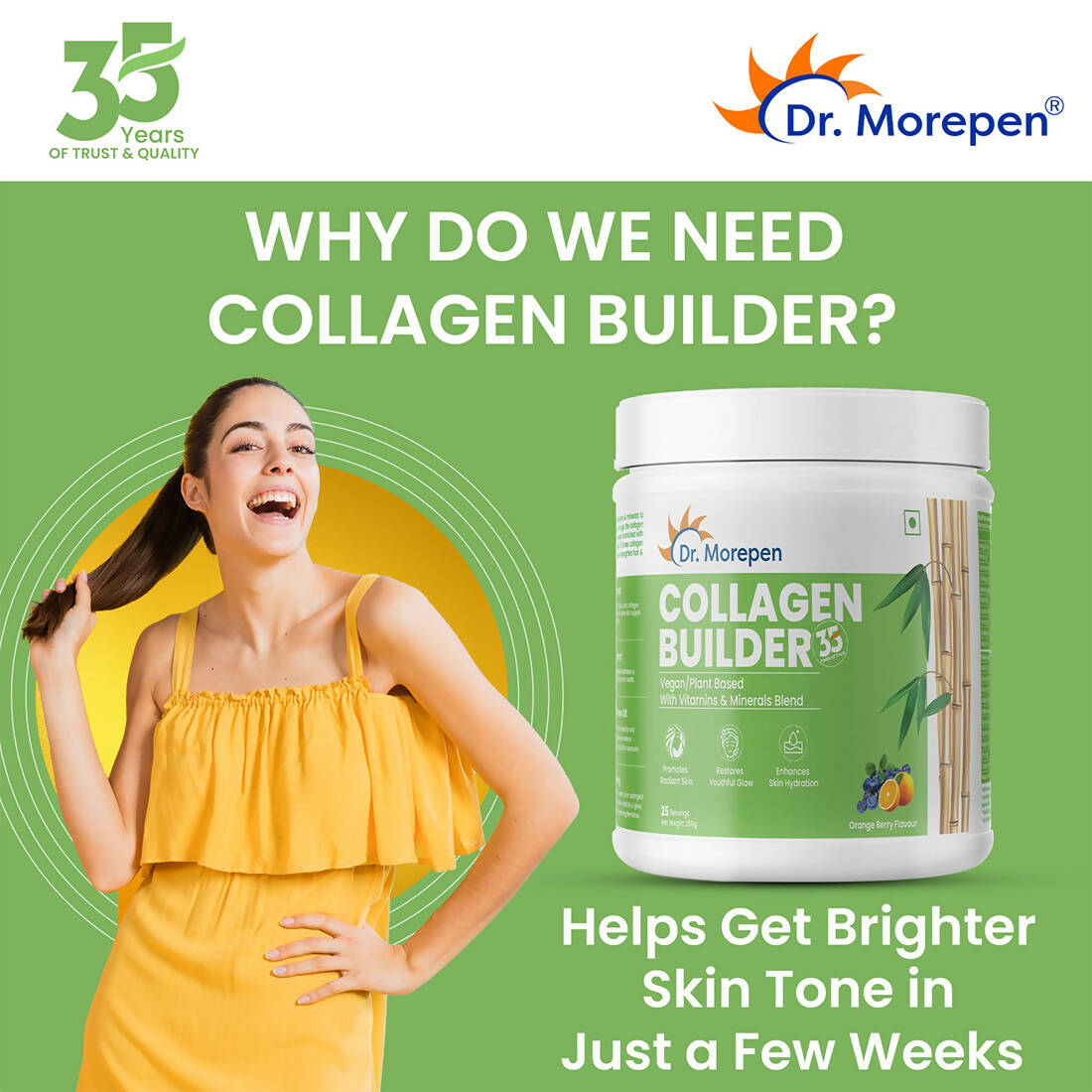 Dr. Morepen Natural Collagen Builder | Orange Berry Flavour - PUSHMYCART