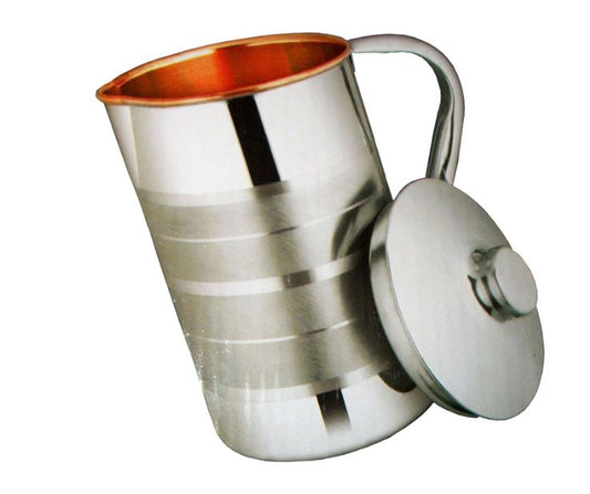 Copper Steel Embossed Water Jug ,Copper Inside Steel Outside 1.25 Litres - PUSHMYCART
