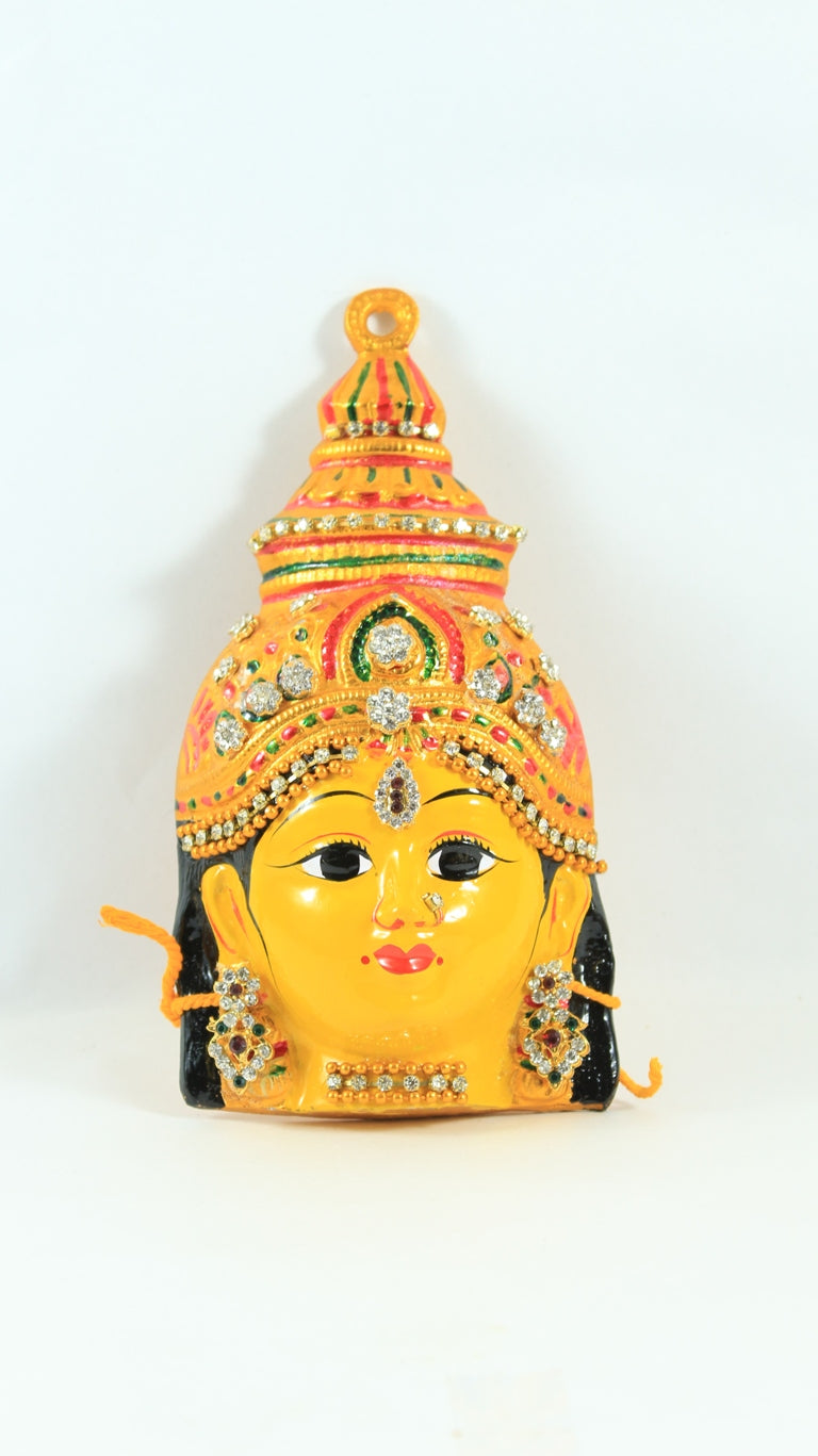Lakshmi Devi Mukha Vada/ Devi Face/ Lakshmi Mask White, Green And Pink Stones - 200gms - PUSHMYCART
