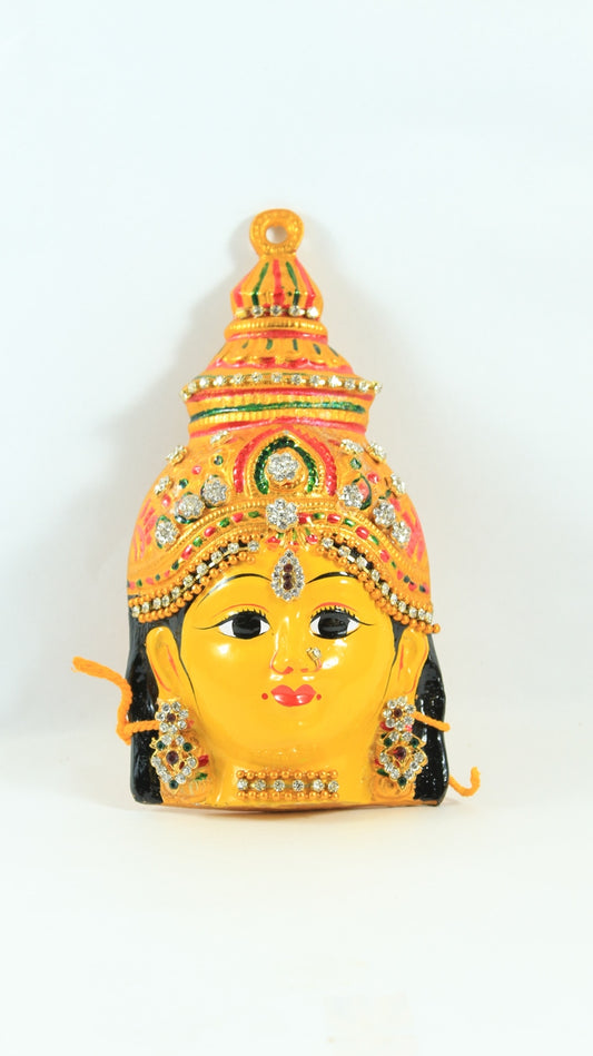 Lakshmi Devi Mukha Vada/ Devi Face/ Lakshmi Mask White, Green And Pink Stones - 200gms - PUSHMYCART