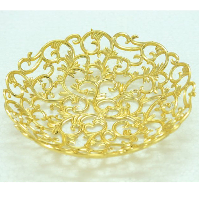 Gold Colour Fruit Basket With Floral Design