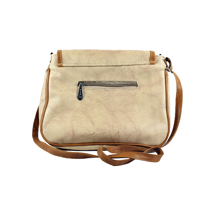Cream Color Leather Sling Bag - PUSHMYCART