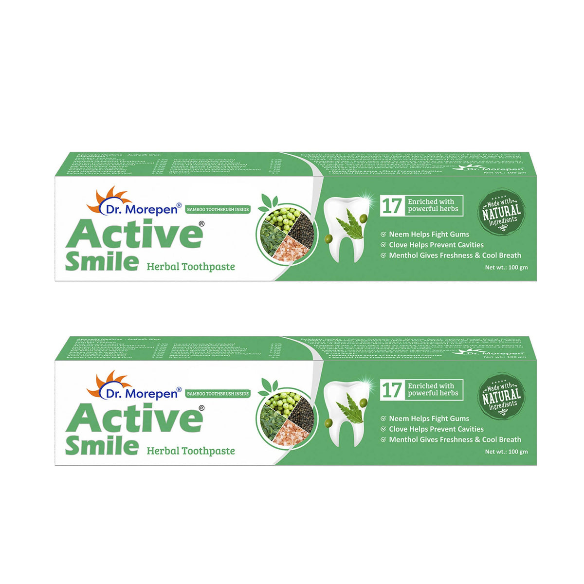 Dr. Morepen Active Smile Herbal Toothpaste with Neem | Clove And Menthol - PUSHMYCART