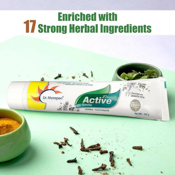 Dr. Morepen Active Smile Herbal Toothpaste with Neem | Clove And Menthol - PUSHMYCART