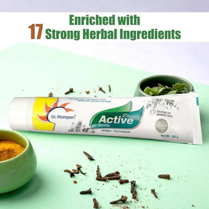 Dr. Morepen Active Smile Herbal Toothpaste with Neem | Clove And Menthol - PUSHMYCART