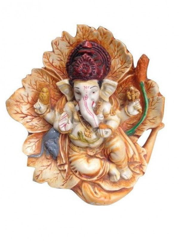 Ganesh Curved On A Leaf Made Up Of Poly Stone - PUSHMYCART