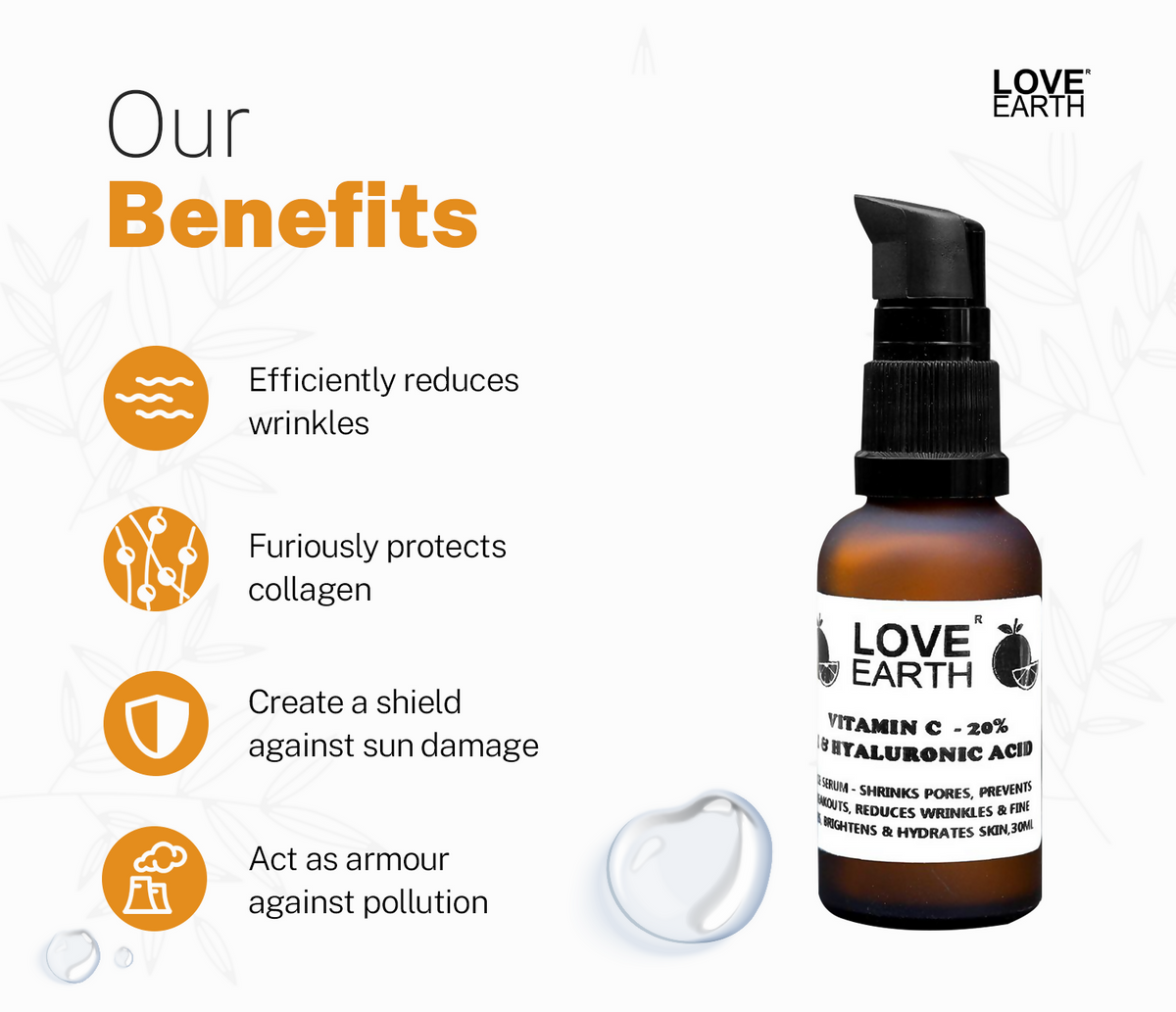 Love Earth Vitamin C 20%, E & Hydraulic Acid – Face Serum