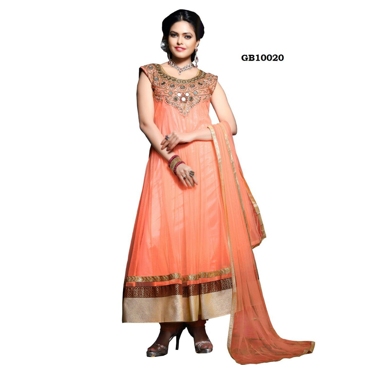 Buy online Peach and Gold Dress at lowest price – PUSHMYCART