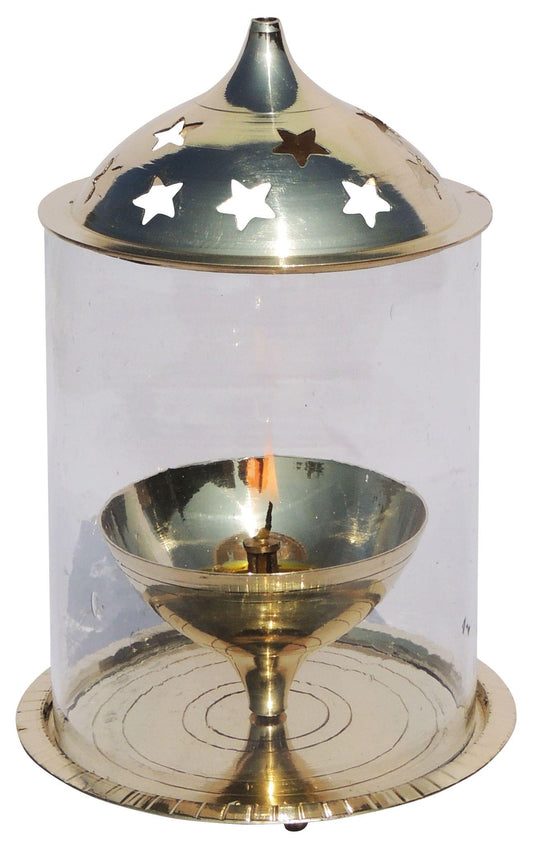 Brass Oil Lamp Deepak With Chimney 0.485kg