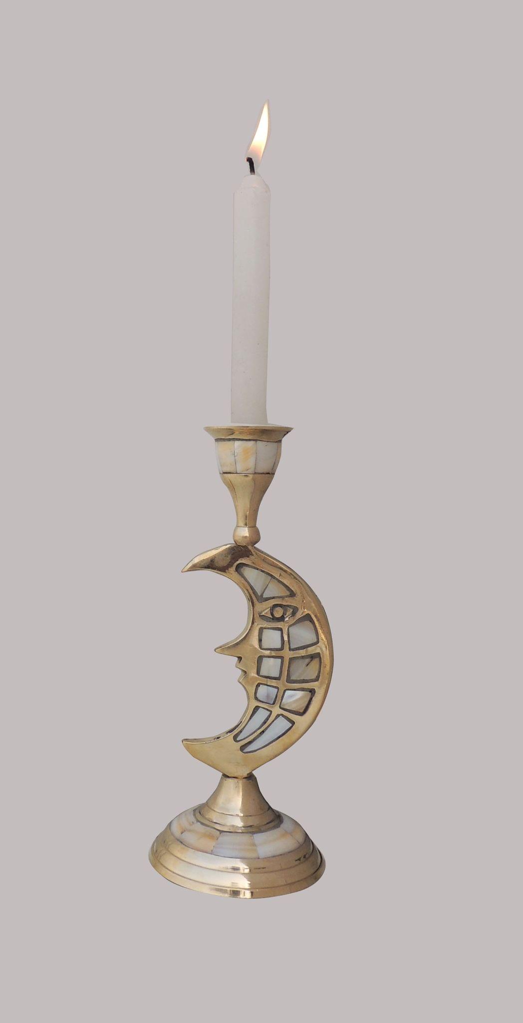 Brass Table Moon Candle Stand 0.24Kg